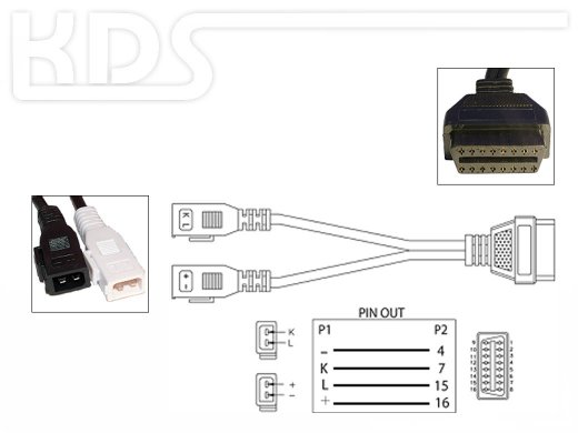 OBD Adapter-Kabel 2x2 auf OBD-2 (female) - für VAG-Fahrzeuge