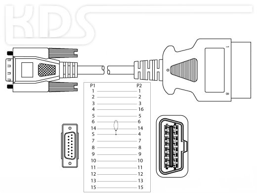 OBD-2 Cable-Connection D - (J1962M Right Angle to DB9F)