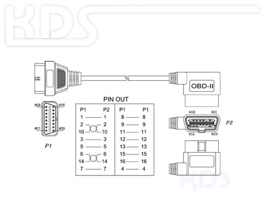 OBD-2 Kabel-Verlängerung D-1 / 0.6m HiQ - (J1962 M->F) gewinkelter Stecker auf gerade Kupplung