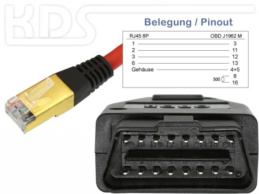 OBD-2 to ENet V2 - J1962 to RJ45 Adapter Cable (for BMW, CAT.6)