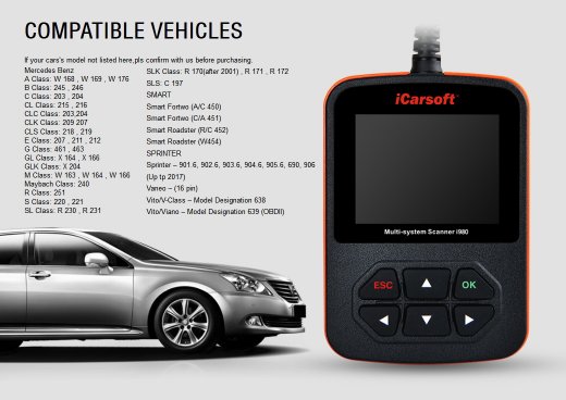 iCarsoft i980 for Mercedes Benz / Smart - OBD Diagnostic Tool