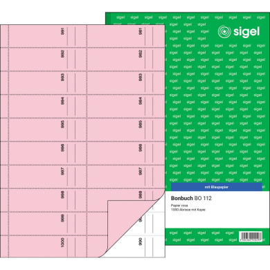 Sigel Bonbuch, 1000 Abrisse, eosin/rosa, mit Blaupapier, A4 hoch, 2x50 Blatt