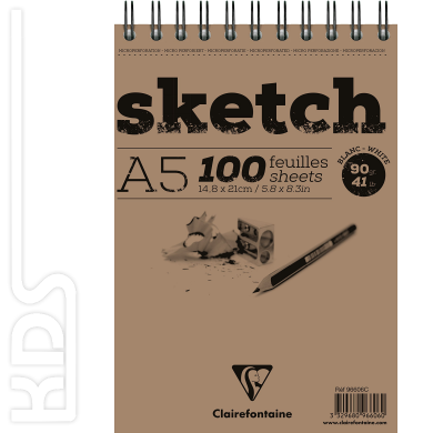 Zeichenblock A5, Clairfontaine SKETCH 100 Blatt, 90g/m², Doppelspirale