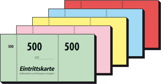 Sigel Eintrittskartenblocks, 500 Abrisse, Farbe zufällig, 105x50 mm