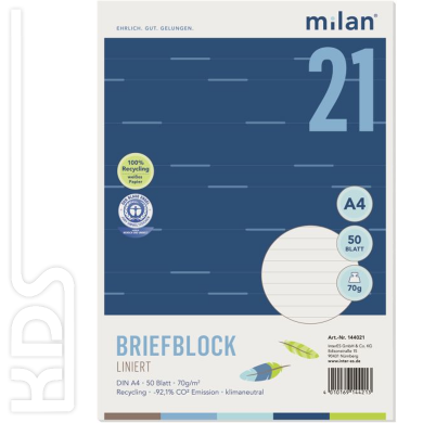 Briefblock A4 liniert, Milan, 50 Blatt, 70g/m²