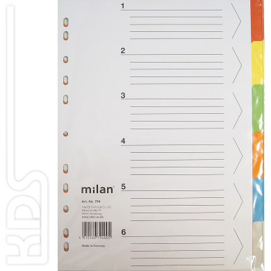 Register A4, blanko, 6-teilig, Karton, Milan 794