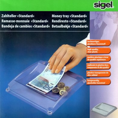 Sigel ''Standard'' cash tray, crystal clear, plastic, 19x18x3 cm
