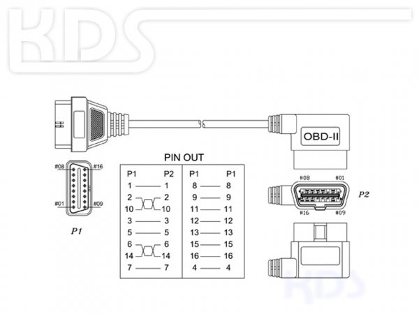 OBD-2 Kabel-Verlängerung D-2 / 1.8m HiQ - (J1962 M->F) gewinkelter Stecker auf gerade Kupplung