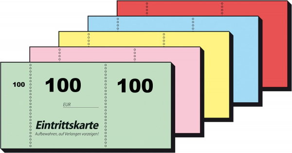Sigel Eintrittskartenblock, 100 Abrisse, Farbe zufällig, 105x50 mm