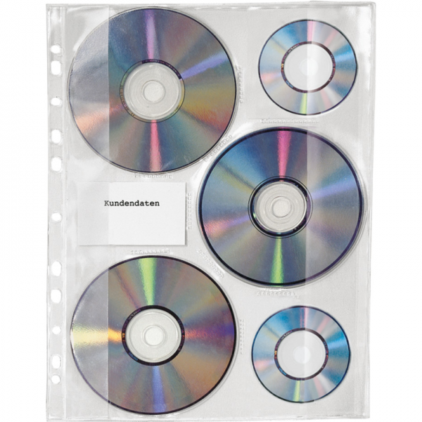Veloflex CD-Hüllen zum Abheften für 3 CDs, A4, Verschlussklappe, 5 Stück